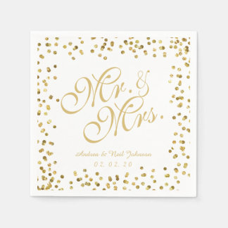 Faux Gold Glitter Elegant Mr. and Mrs. Wedding Napkin