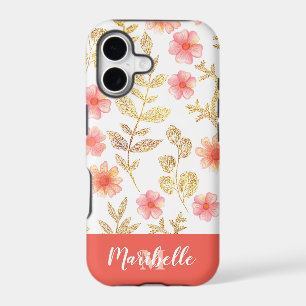 Faux Gold Glitter Floral Monogram