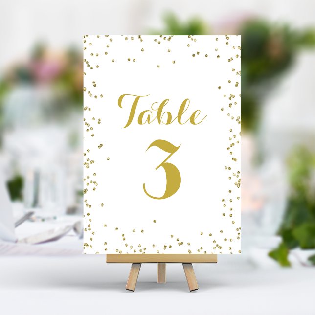 Faux Gold Glitter Foil Elegant Confetti Small Dots Table Number (Creator Uploaded)