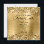Faux Gold Glitter Foil Monogram 21st Birthday Invitation<br><div class="desc">A glamourous monogrammed 21st birthday celebration invitation for her. Faux sparkly golden glitter against a coordinating faux shiny brushed metal foil graphic image. The fancy black and white calligraphy monogram and text can be customised. All the sparkle and yellow gold shine in this modern girly design are digital graphics. 21...</div>