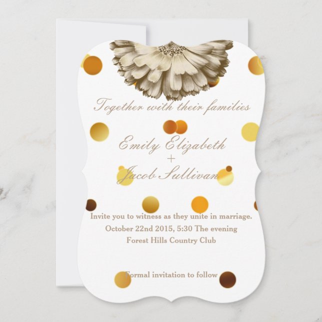Faux Gold Glitter Foil Sunflower Inspired Wedding Save The Date (Front)