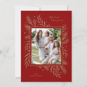 Faux Gold Glitter Foliage Christmas Holiday Card