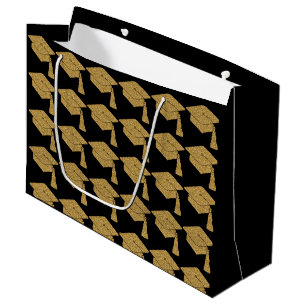 Faux Gold Glitter Grad Cap Graduation Large Gift Bag