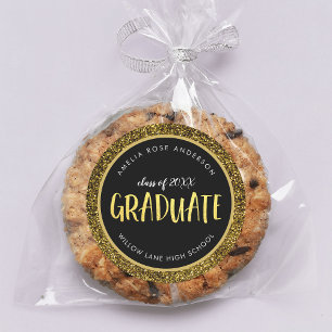 Faux Gold Glitter Graduate Graduation Classic Round Sticker
