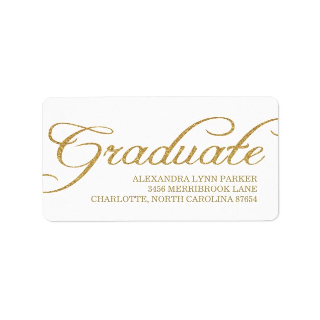 Faux Gold Glitter Graduation Address Label (Front)
