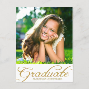 Faux Gold Glitter Graduation Party Invite Postcard