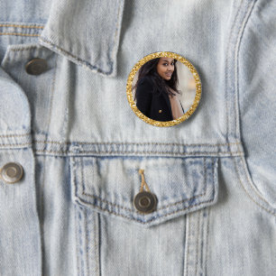 Faux Gold Glitter Graduation Student Photo 6 Cm Round Badge