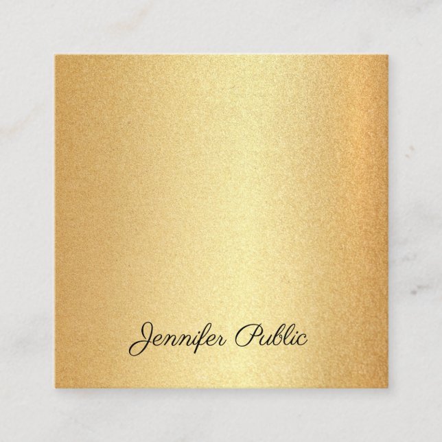 Faux Gold Glitter Hand Script Text Calligraphy Top Square Business Card (Front)