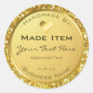 Faux Gold Glitter Handmade Small Business Classic Round Sticker