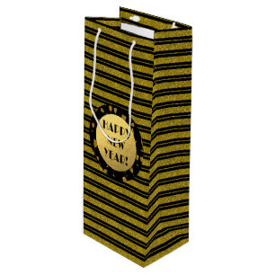 Faux Gold Glitter, Happy New Year Wine, Glossy Wine Gift Bag