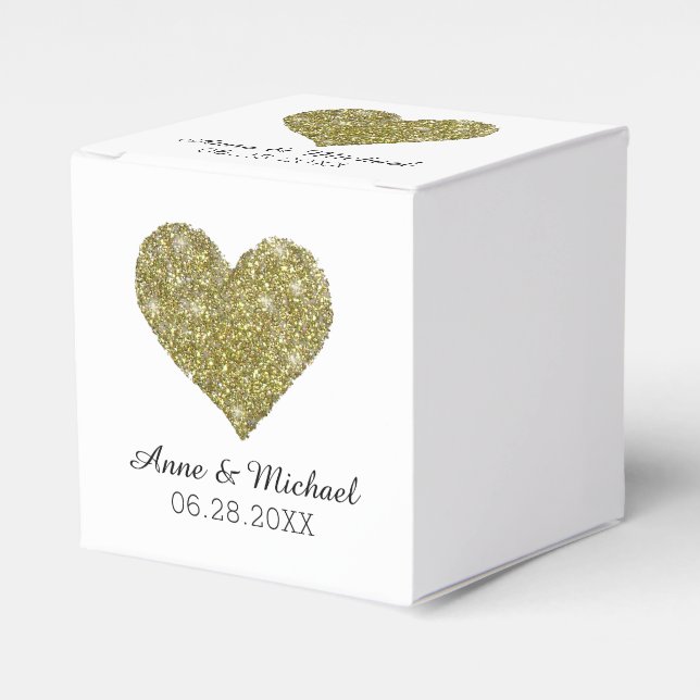 faux gold glitter heart of love / wedding favours favour box (Front Side)