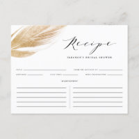Faux Gold Glitter Leaf Bridal Shower Recipe Card
