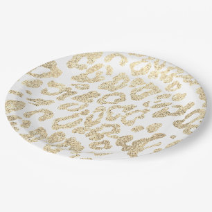 faux gold glitter leopard pattern paper plate