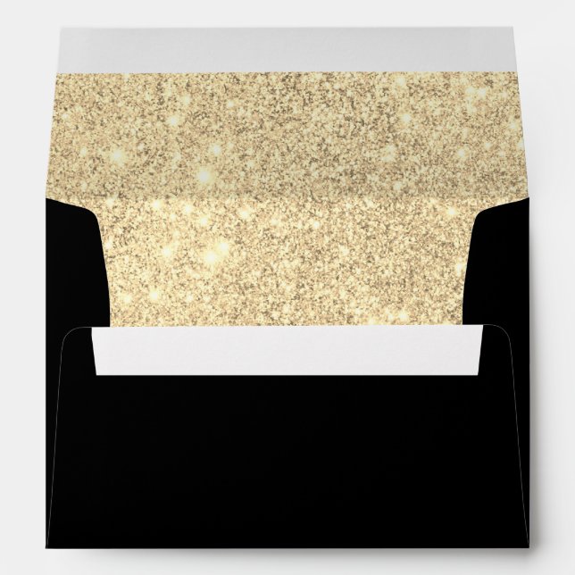 Faux Gold Glitter Lined Black Envelope (Back (Bottom))
