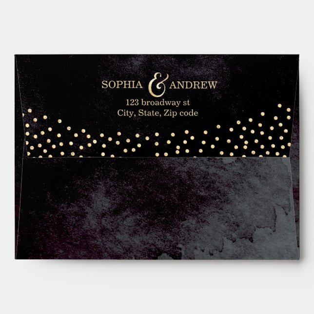 Faux gold glitter liner & return address black envelopes (Back (Top Flap))