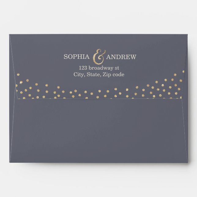 Faux gold glitter liner & return address grey envelopes (Back (Top Flap))