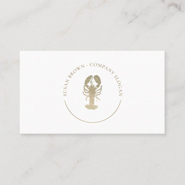 Faux Gold Glitter Lobster Logo Business Card (Front)