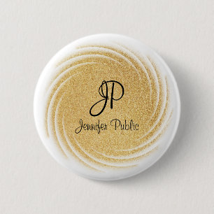 Faux Gold Glitter Look Monogrammed Template 6 Cm Round Badge