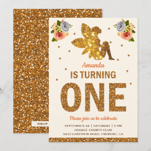 Faux Gold Glitter Magical Fairy 1st Birthday Party Invitation