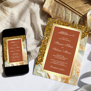 Faux Gold Glitter Marble Terracotta Muslim Wedding Invitation