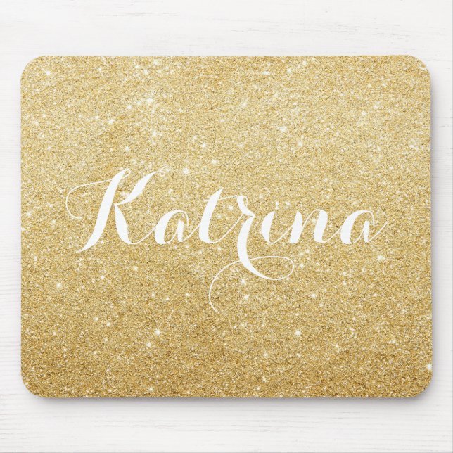 Faux Gold Glitter Modern Personalised Mouse Mat (Front)