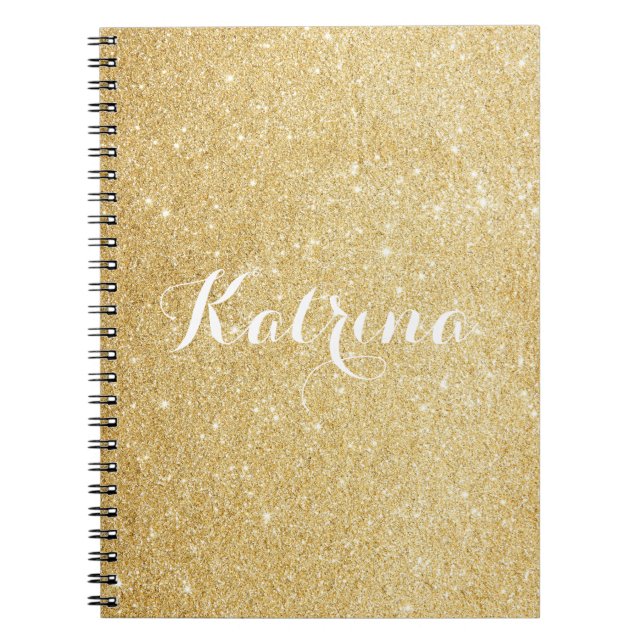 Faux Gold Glitter Modern Personalised Notebook (Front)