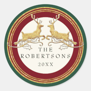 Faux Gold Glitter Modern Reindeer Personalised Classic Round Sticker
