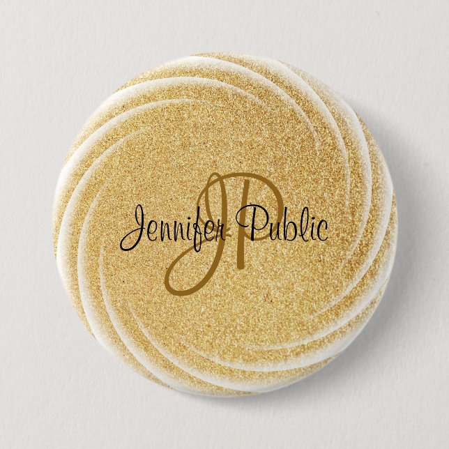 Faux Gold Glitter Monogram Elegant Large Template 7.5 Cm Round Badge (Front)