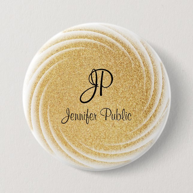 Faux Gold Glitter Monogrammed Elegant Template 7.5 Cm Round Badge (Front)