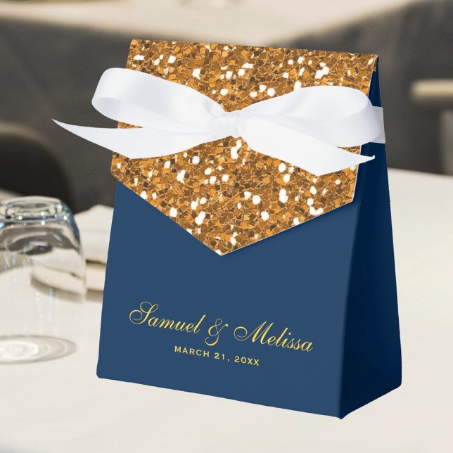 Faux Gold Glitter Navy Blue Wedding Favour Box (Creator Uploaded)