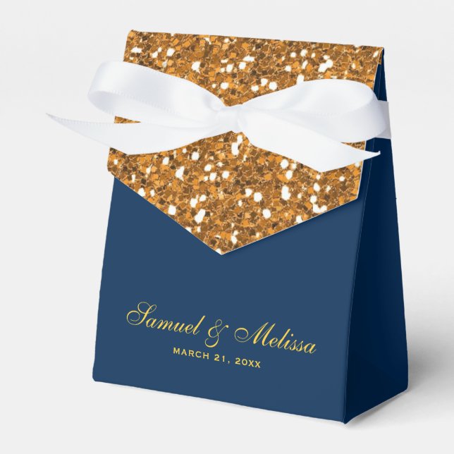 Faux Gold Glitter Navy Blue Wedding Favour Box (Front Side)