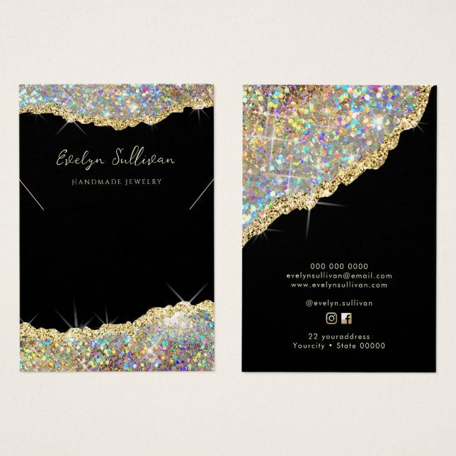 Faux gold glitter necklace display card (Front & Back)