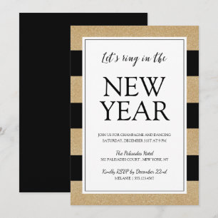 Faux Gold Glitter New Year's Eve Party Invitation