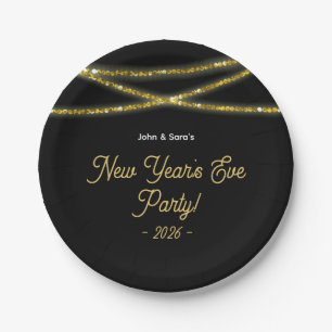 Faux Gold Glitter New Year's Eve Party Paper Plate