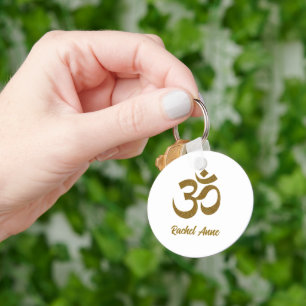 Faux Gold Glitter Om Symbol 2" Round Aluminium Key Ring