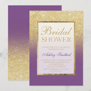 Faux gold glitter ombre purple chic bridal shower invitation