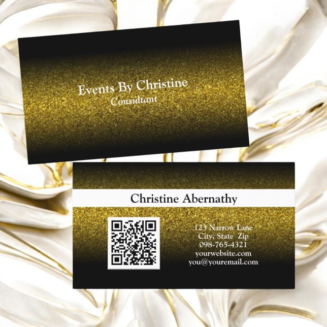 Faux Gold Glitter Ombre QR Professional  Business Card (business card template front and back)