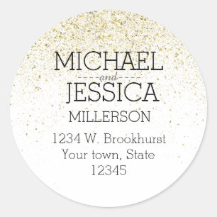 Faux Gold Glitter Personalised name and address Classic Round Sticker