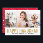 Faux Gold Glitter Photo Collage Happy Hanukkah Holiday Card<br><div class="desc">Spread holiday cheer with a little sparkle stylish multi-photo holiday card. This Hanukkah card features faux gold glitter modern typography with three photo collage. Other colours are available. Please note that there's no real glitter in the final product.</div>