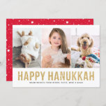 Faux Gold Glitter Photo Collage Happy Hanukkah Holiday Card<br><div class="desc">Spread holiday cheer with a little sparkle stylish multi-photo holiday card. This Hanukkah card features faux gold glitter modern typography with three photo collage. Other colours are available. Please note that there's no real glitter in the final product.</div>