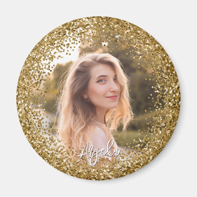 Faux Gold Glitter Photo Magnet (Front)