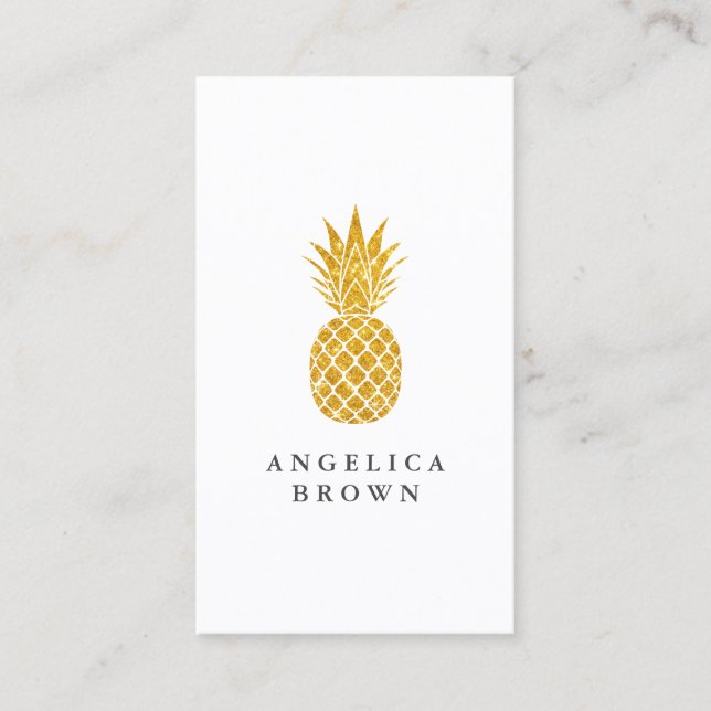 Faux Gold Glitter Pineapple Business Card (Front)