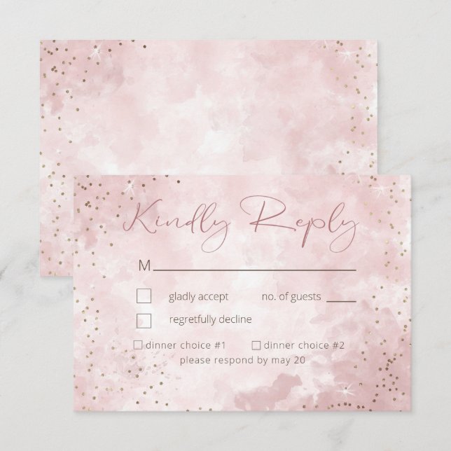 Faux Gold Glitter & Pink Modern RSVP Card (Front/Back)