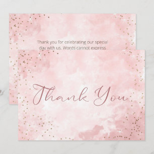 Faux Gold Glitter & Pink Modern Wedding Thank You Card