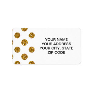 Faux Gold Glitter Polka Dots Pattern on White Label