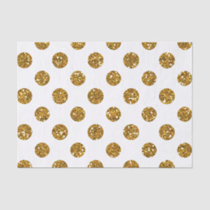 Faux Gold Glitter Polka Dots Pattern on White Tissue Paper