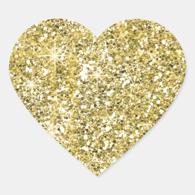 Faux Gold Glitter Print Trendy Heart Stickers (Front)