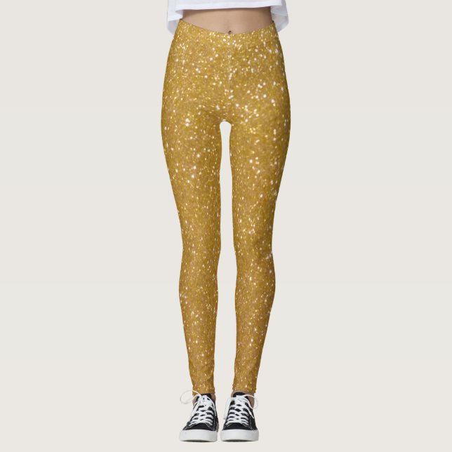 Faux gold glitter printed leggings Sparkly tights (Front)