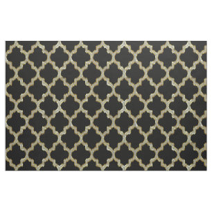 Faux Gold Glitter Quatrefoil Ikat Fabric