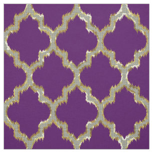 Faux Gold Glitter Quatrefoil Ikat Fabric